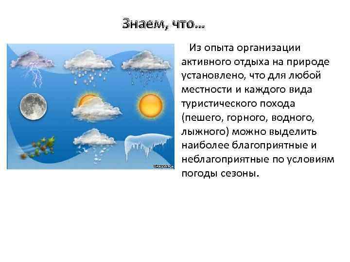 Знаем, что… Из опыта организации активного отдыха на природе установлено, что для любой местности
