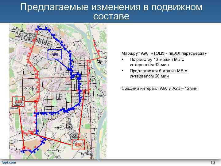 Предлагаемые изменения в подвижном составе Маршрут А 90 «ТЭЦ 5 - пл. ХХ партсъезда»