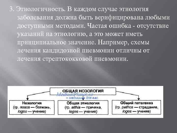 3. Этиологичность. В каждом случае этиология заболевания должна быть верифицирована любыми доступными методами. Частая