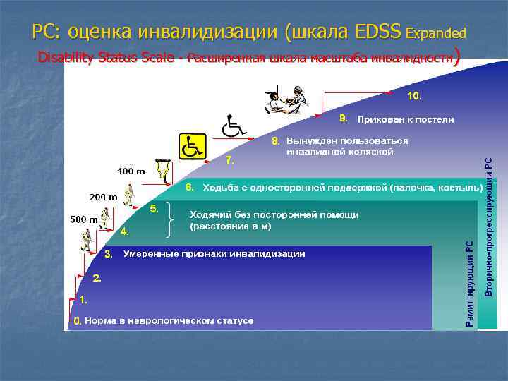 РС: оценка инвалидизации (шкала EDSS Expanded Disability Status Scale - Расширенная шкала масштаба инвалидности)