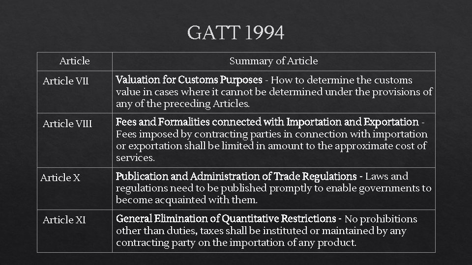 GATT 1994 Article Summary of Article VII Valuation for Customs Purposes - How to