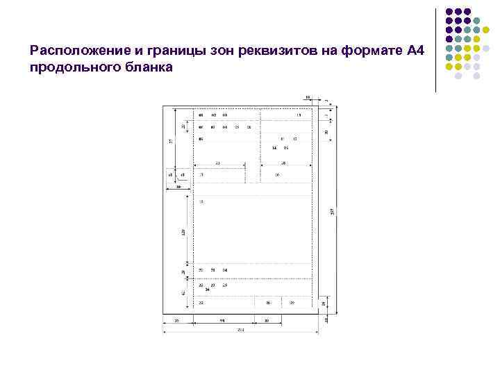 Расположение и границы зон реквизитов на формате А 4 продольного бланка 