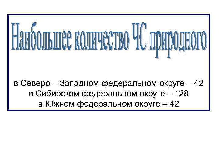 в Северо – Западном федеральном округе – 42 в Сибирском федеральном округе – 128