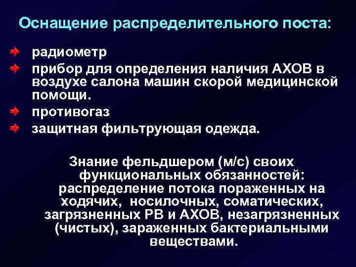 Оснащение распределительного поста: радиометр прибор для определения наличия АХОВ в воздухе салона машин скорой