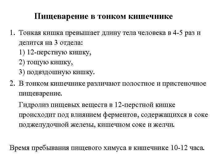 Пищеварение в тонком кишечнике 1. Тонкая кишка превышает длину тела человека в 4 -5