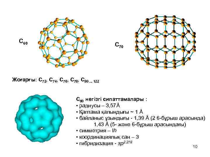 C 60 C 70 Жоғарғы: С 72, С 74, С 76, С 78, С