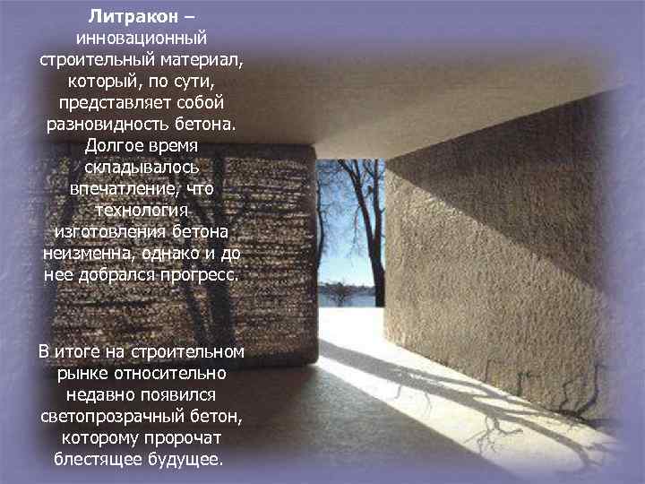 Литракон – инновационный строительный материал, который, по сути, представляет собой разновидность бетона. Долгое время