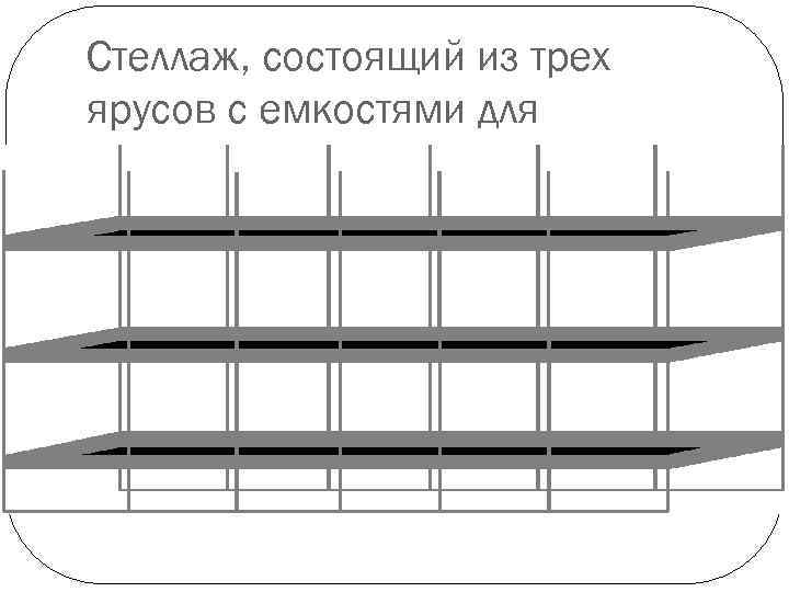 Стеллаж, состоящий из трех ярусов с емкостями для питательного раствора. 