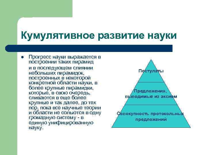 Кумулятивное развитие науки l Прогресс науки выражается в построении таких пирамид и в последующем