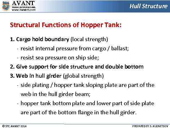 AVANT TRAINING CENTER OF SEAFARERS www. tsavant. com Hull Structure Structural Functions of Hopper