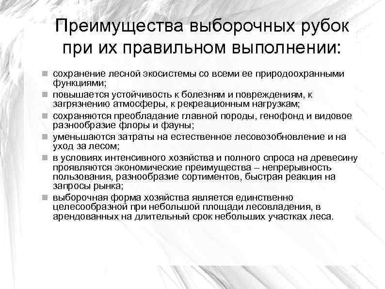 Преимущества выборочных рубок при их правильном выполнении: сохранение лесной экосистемы со всеми ее природоохранными