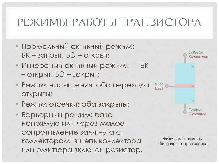 Режимы работы транзистора