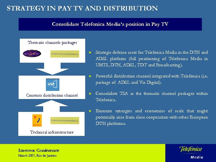 STRATEGY IN PAY TV AND DISTRIBUTION Consolidate Telefonica Media’s position in Pay TV Thematic