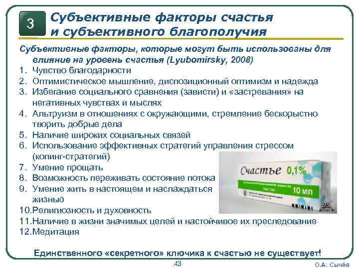 3 Субъективные факторы счастья и субъективного благополучия Субъективные факторы, которые могут быть использованы для