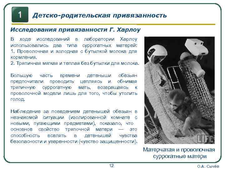 Детско-родительская привязанность Исследования привязанности Г. Харлоу В ходе исследований в лаборатории Харлоу использовались два