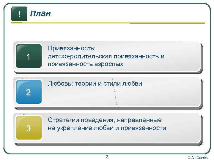 ! План 1 Привязанность: детско-родительская привязанность и привязанность взрослых Любовь: теории и стили любви