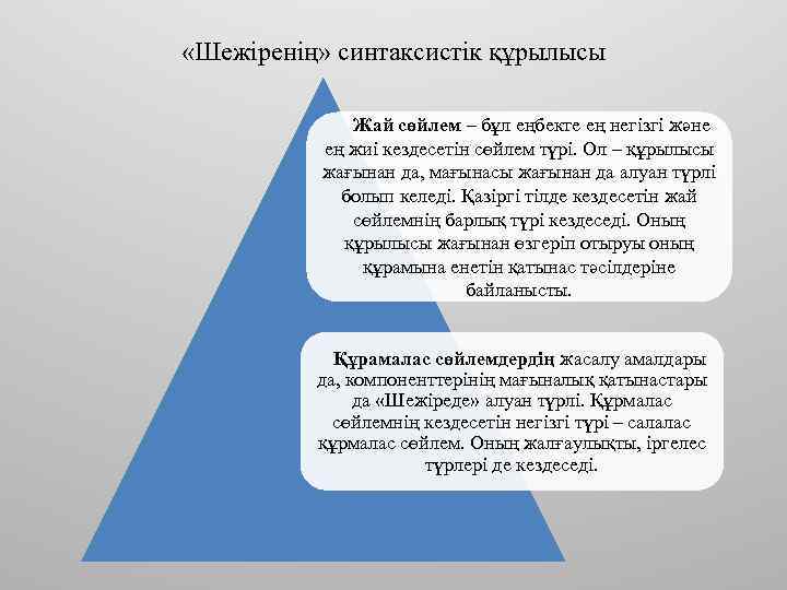  «Шежіренің» синтаксистік құрылысы Жай сөйлем – бұл еңбекте ең негізгі және ең жиі