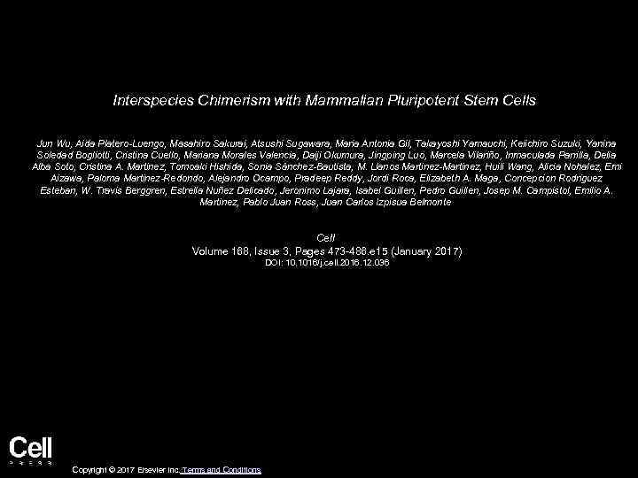 Interspecies Chimerism with Mammalian Pluripotent Stem Cells Jun Wu, Aida Platero-Luengo, Masahiro Sakurai, Atsushi