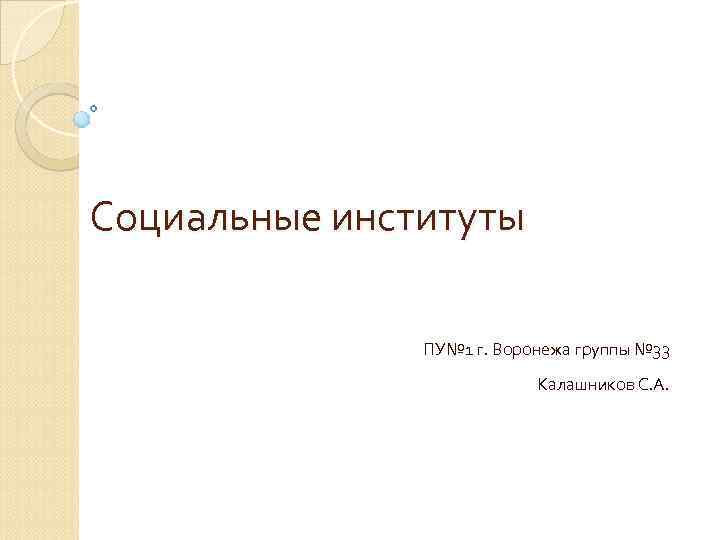 Социальные институты ПУ№ 1 г. Воронежа группы № 33 Калашников С. А. 