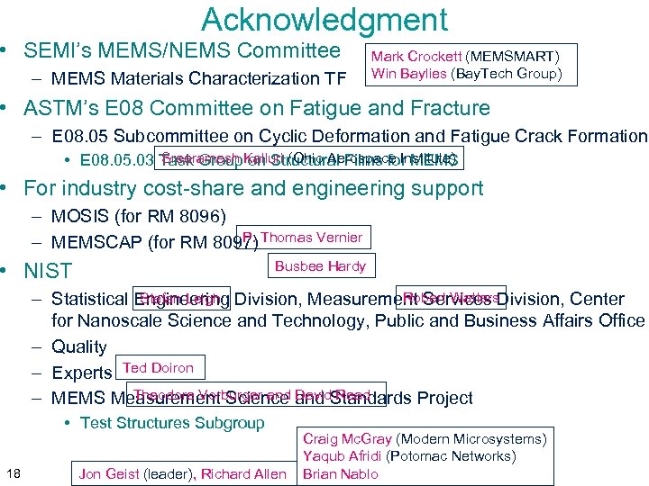 Acknowledgment • SEMI’s MEMS/NEMS Committee – MEMS Materials Characterization TF Mark Crockett (MEMSMART) Win