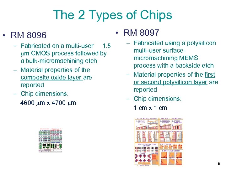 The 2 Types of Chips • RM 8096 – Fabricated on a multi-user 1.