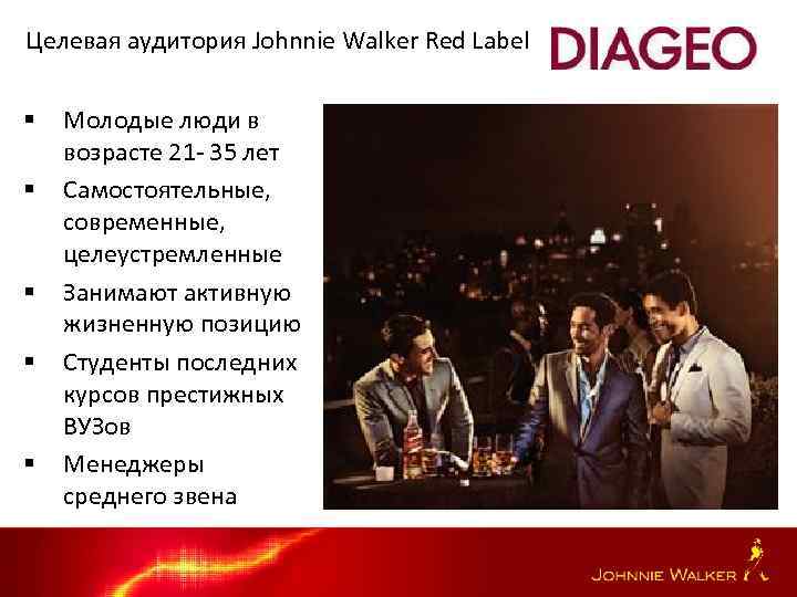 Целевая аудитория Johnnie Walker Red Label § § § Молодые люди в возрасте 21