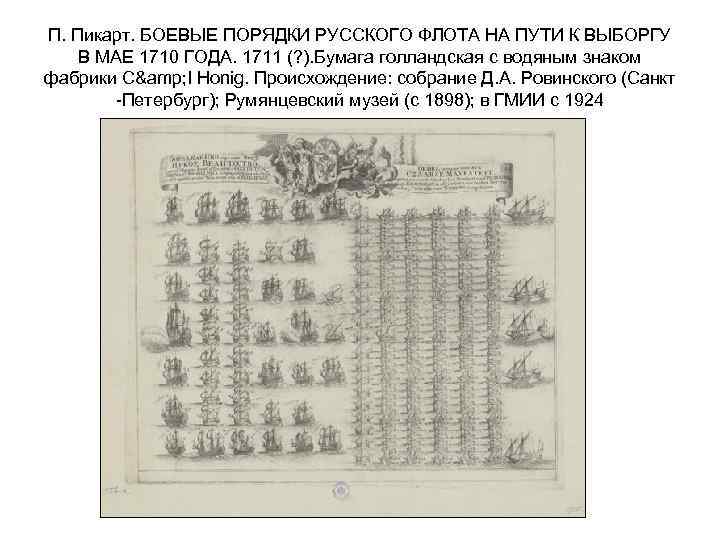 П. Пикарт. БОЕВЫЕ ПОРЯДКИ РУССКОГО ФЛОТА НА ПУТИ К ВЫБОРГУ В МАЕ 1710 ГОДА.