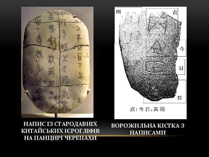 НАПИС ІЗ СТАРОДАВНІХ КИТАЙСЬКИХ ІЄРОГЛІФІВ НА ПАНЦИРІ ЧЕРЕПАХИ ВОРОЖИЛЬНА КІСТКА З НАПИСАМИ 