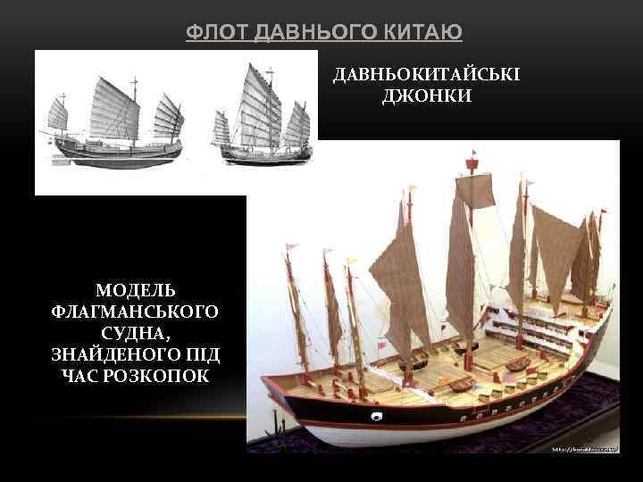 ФЛОТ ДАВНЬОГО КИТАЮ ДАВНЬОКИТАЙСЬКІ ДЖОНКИ МОДЕЛЬ ФЛАГМАНСЬКОГО СУДНА, ЗНАЙДЕНОГО ПІД ЧАС РОЗКОПОК 