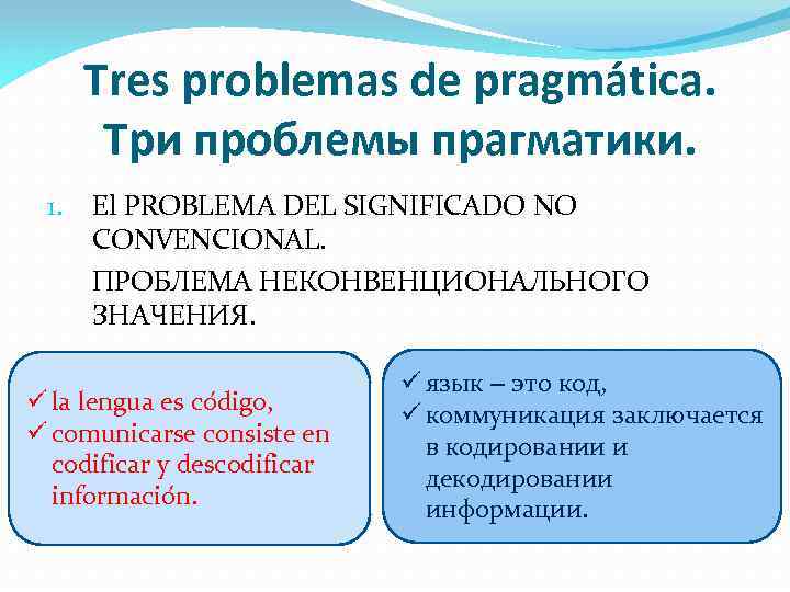 Tres problemas de pragma tica. Три проблемы прагматики. 1. El PROBLEMA DEL SIGNIFICADO NO