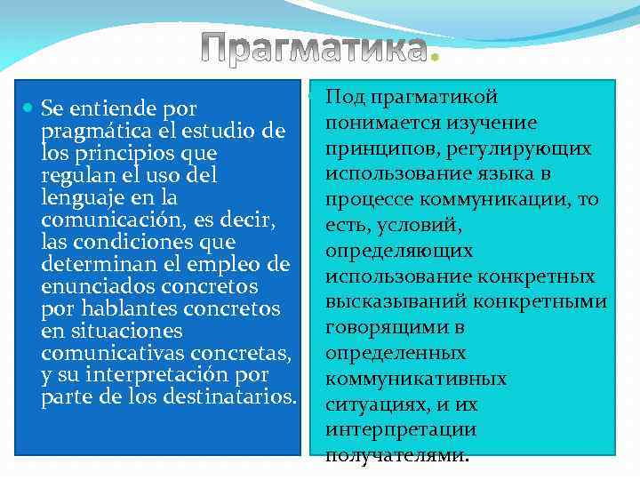 . Se entiende por pragmática el estudio de los principios que regulan el uso