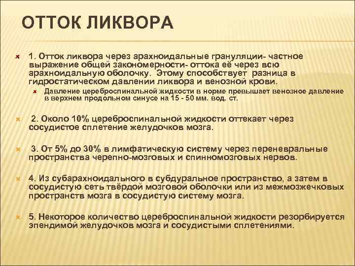 Схема оттока цереброспинальной жидкости