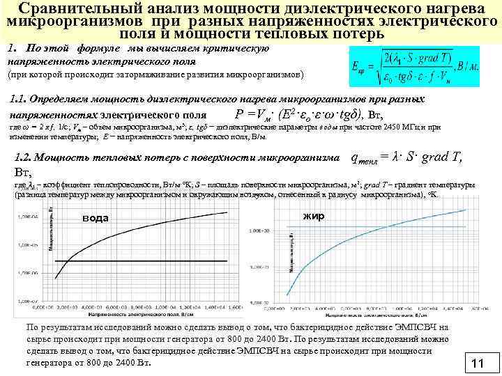 Сравнительный анализ мощности диэлектрического нагрева микроорганизмов при разных напряженностях электрического поля и мощности тепловых