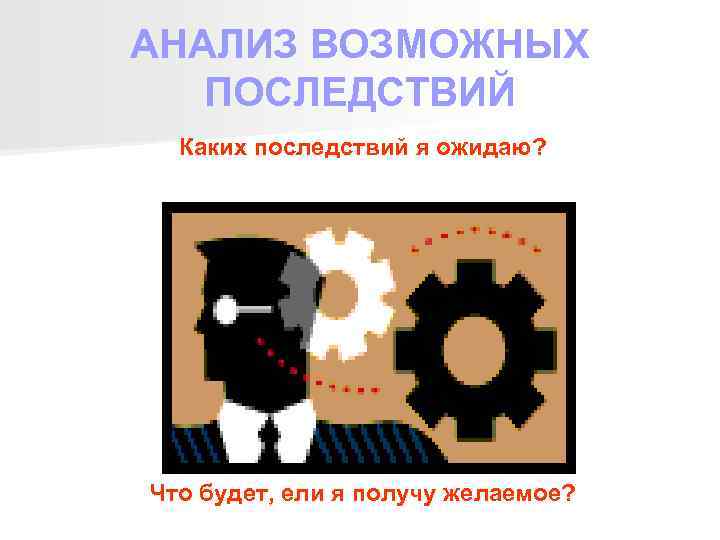 АНАЛИЗ ВОЗМОЖНЫХ ПОСЛЕДСТВИЙ Каких последствий я ожидаю? Что будет, ели я получу желаемое? 