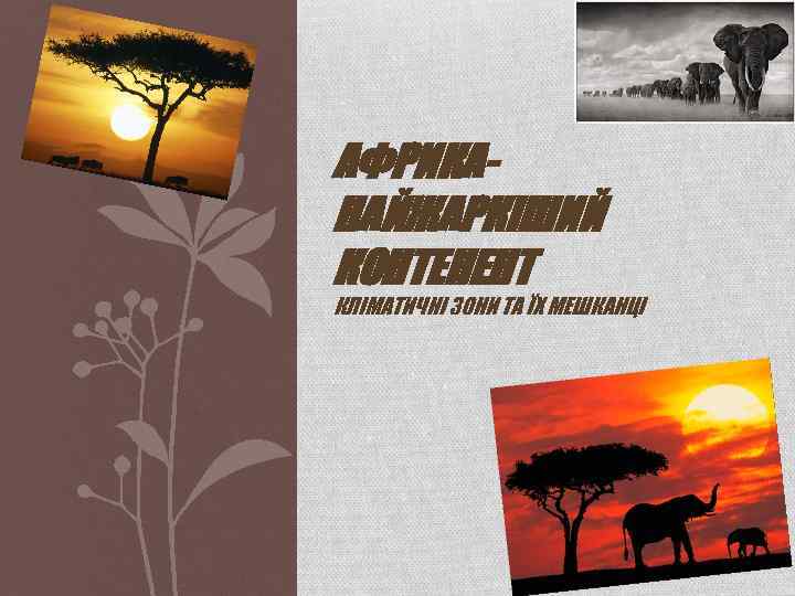 АФРИКАНАЙЖАРКІШИЙ КОНТЕНЕНТ КЛІМАТИЧНІ ЗОНИ ТА ЇХ МЕШКАНЦІ 