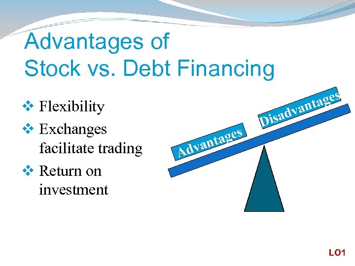 Advantages of Stock vs. Debt Financing v Flexibility v Exchanges facilitate trading v Return