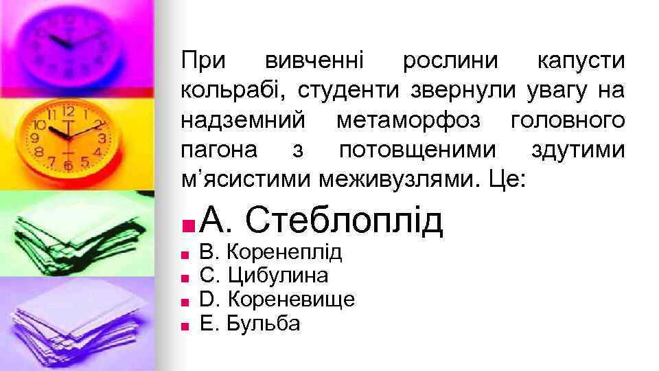 При вивченнi рослини капусти кольрабi, студенти звернули увагу на надземний метаморфоз головного пагона з