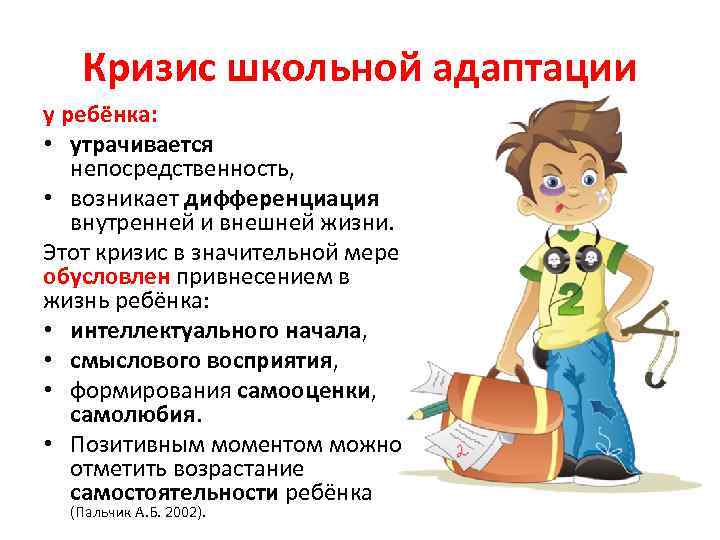 Кризис школьной адаптации у ребёнка: • утрачивается непосредственность, • возникает дифференциация внутренней и внешней