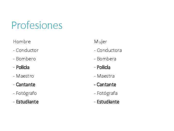 Profesiones Hombre Mujer - Conductora - Bombero - Bombera - Policia - Policía -