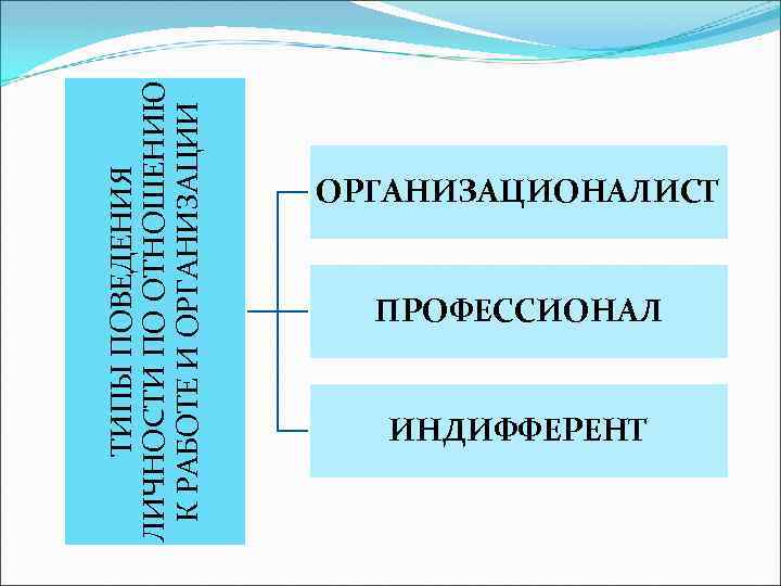 ТИПЫ ПОВЕДЕНИЯ ЛИЧНОСТИ ПО ОТНОШЕНИЮ К РАБОТЕ И ОРГАНИЗАЦИОНАЛИСТ ПРОФЕССИОНАЛ ИНДИФФЕРЕНТ 