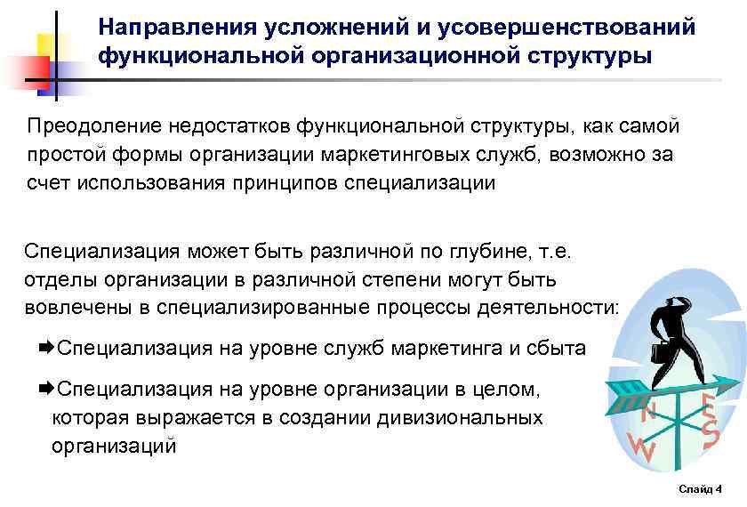Направления усложнений и усовершенствований функциональной организационной структуры Преодоление недостатков функциональной структуры, как самой простой