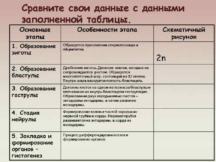 Сравните свои данные с данными заполненной таблицы. 