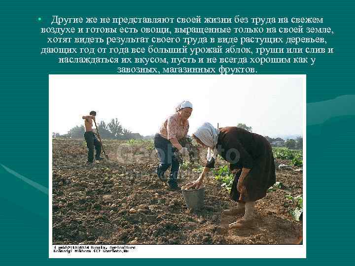  • Другие же не представляют своей жизни без труда на свежем воздухе и