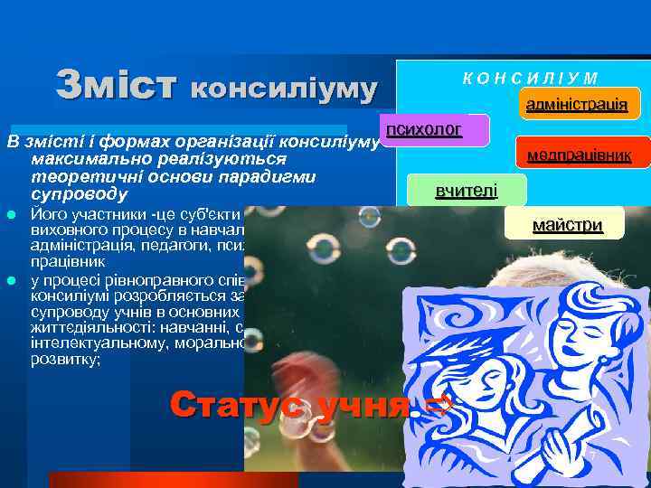 Зміст консиліуму В змісті і формах організації консиліуму максимально реалізуються теоретичні основи парадигми супроводу