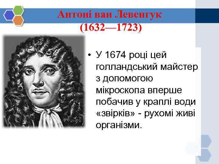 Антоні ван Левенгук (1632— 1723) • У 1674 році цей голландський майстер з допомогою