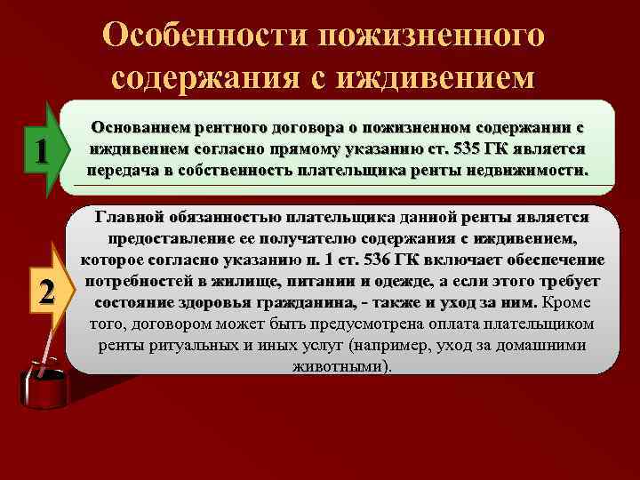 Особенности пожизненного содержания с иждивением 1 2 Основанием рентного договора о пожизненном содержании с