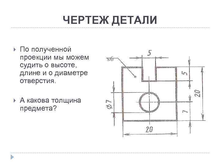 ЧЕРТЕЖ ДЕТАЛИ По полученной проекции мы можем судить о высоте, длине и о диаметре