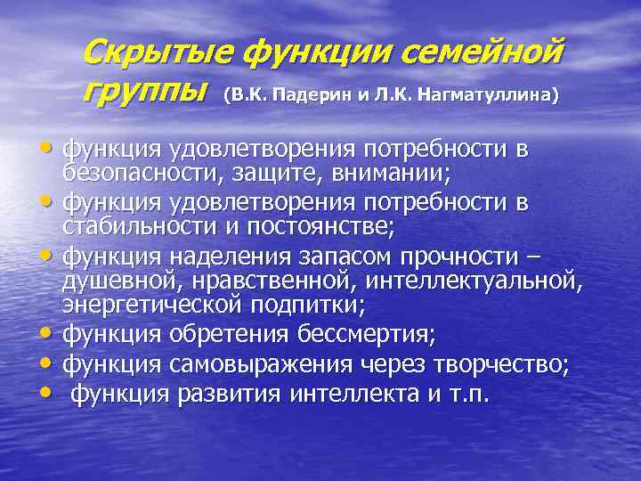 Скрытые функции семейной группы (В. К. Падерин и Л. К. Нагматуллина) • функция удовлетворения