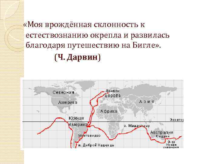  «Моя врождённая склонность к естествознанию окрепла и развилась благодаря путешествию на Бигле» .