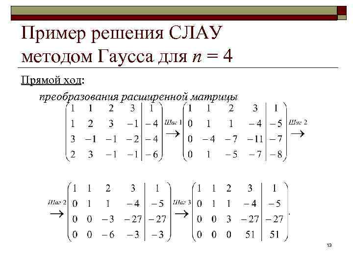 Система алгебраических уравнений методом гаусса